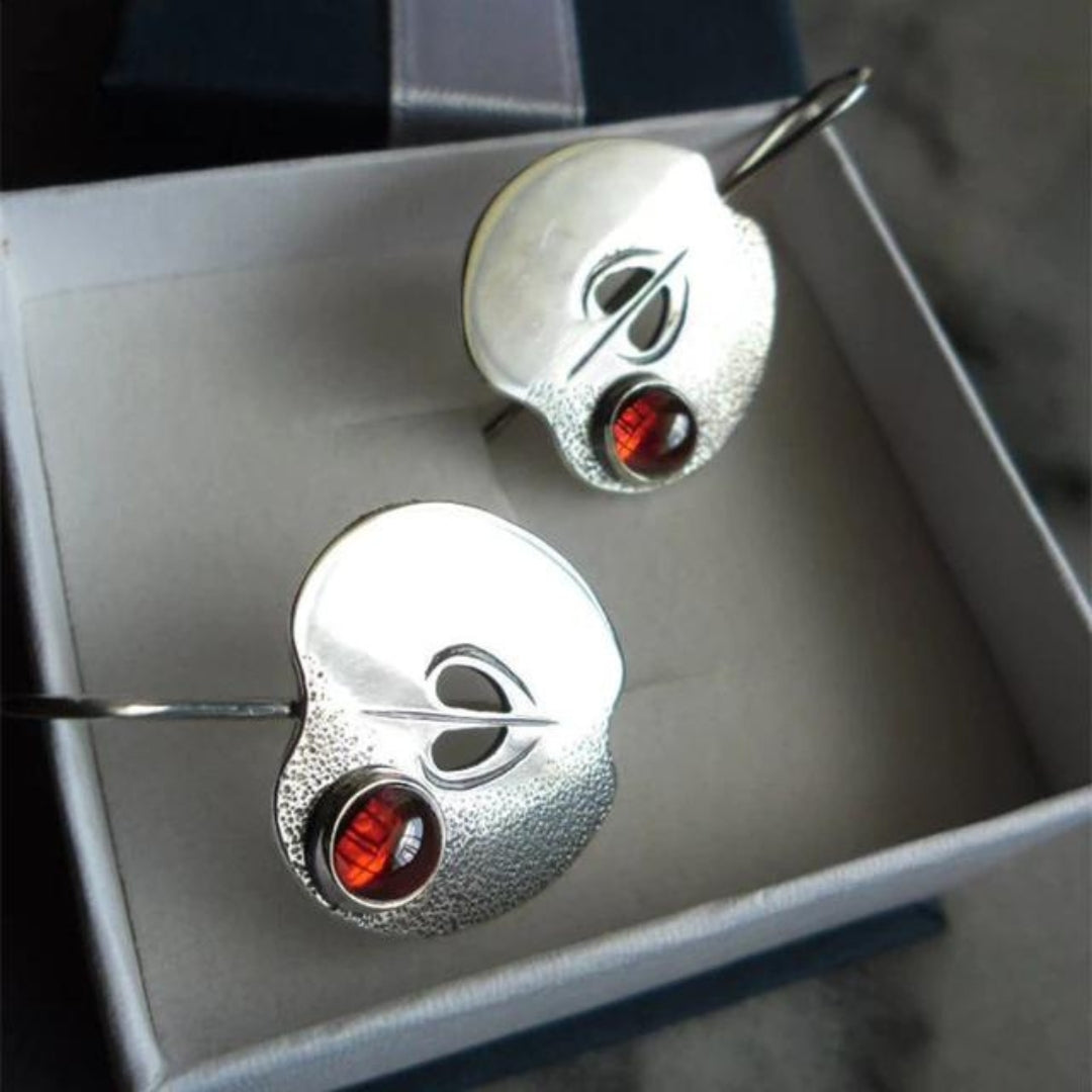 Red Zirconia Boho Earrings In Sterling Silver