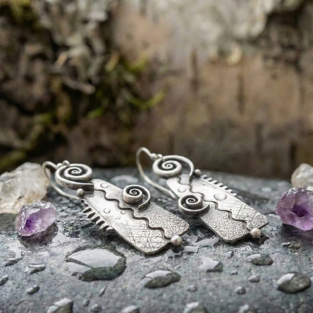 Bohemian Spiral Silver Earrings