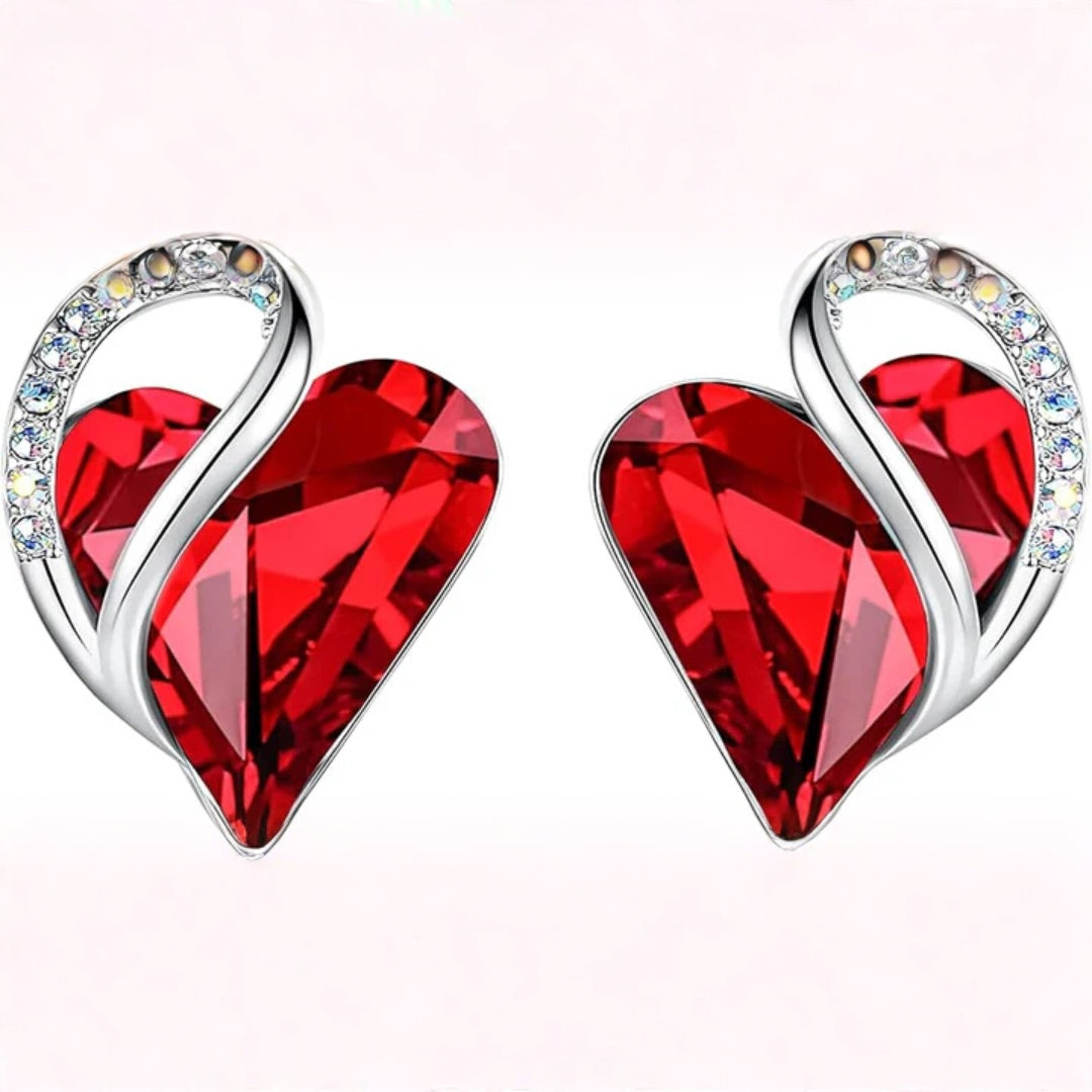 Infinity Heart Ruby Earrings - White Gold