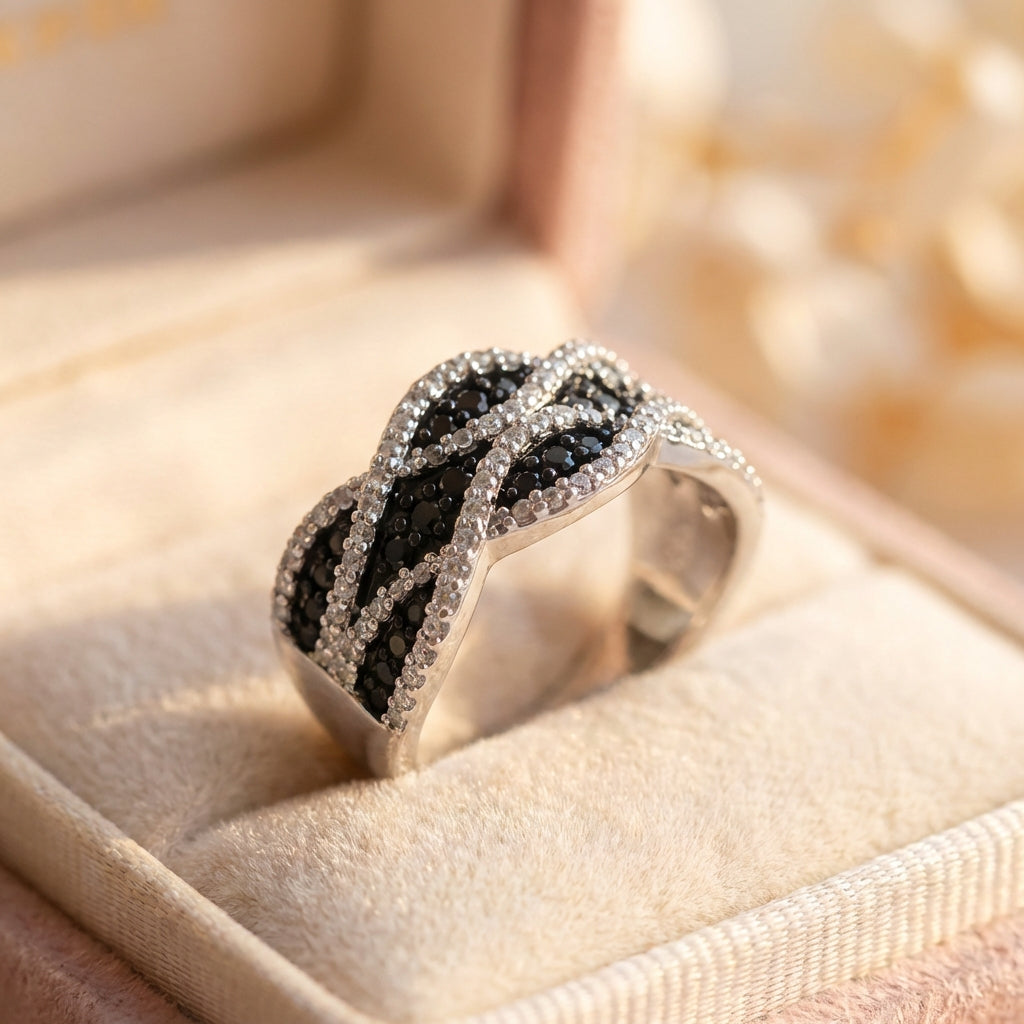 Elegant Crystal Crossover Ring