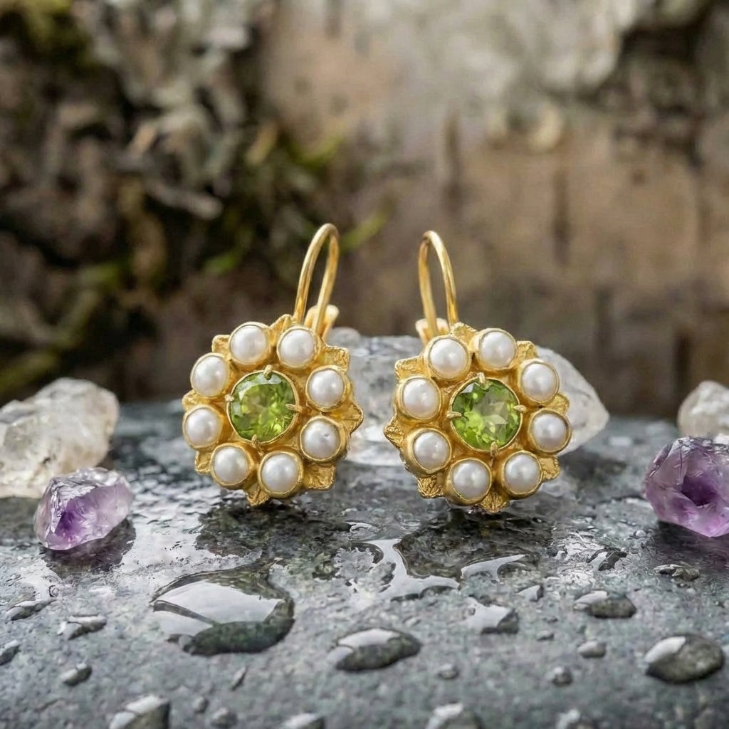 Elegant Pearl Peridot Earrings