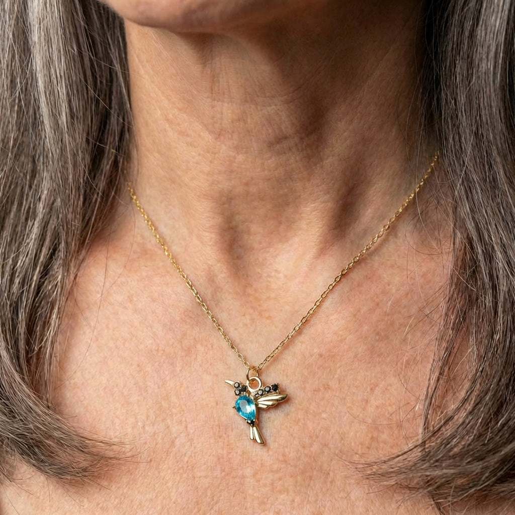 Enamel and Zirconia Hummingbird Necklace