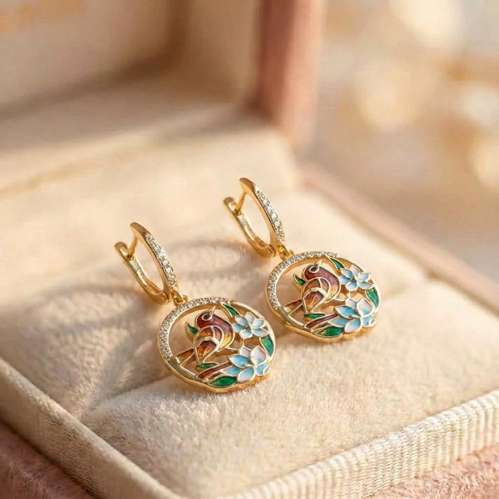 Elegant Bird Flower Earrings