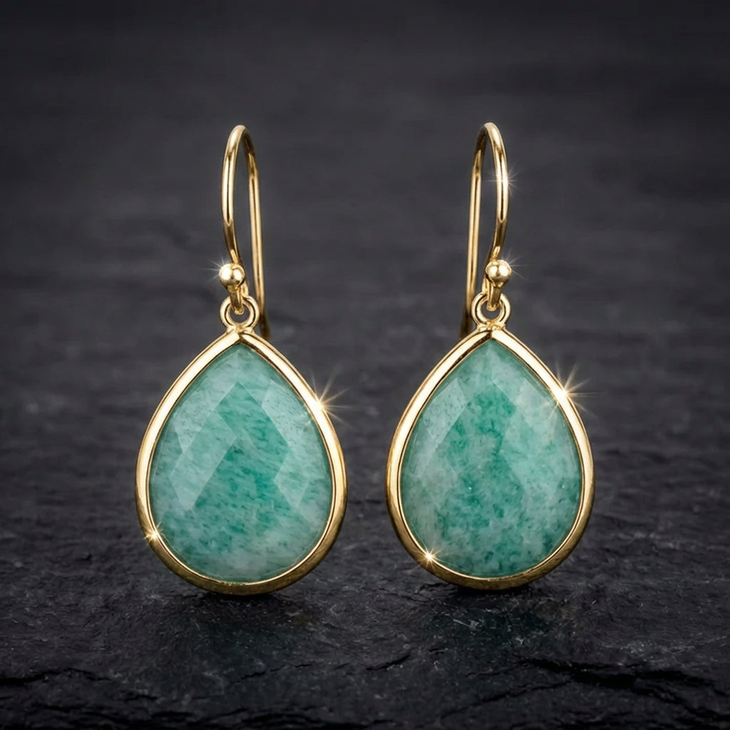 Vintage Blue Drop Gold Earrings