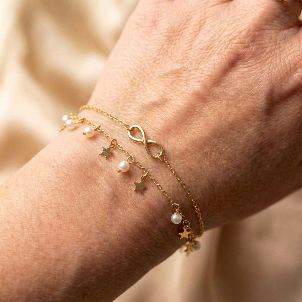 Infinity Anklet Bracelet + Pearls and Stars
