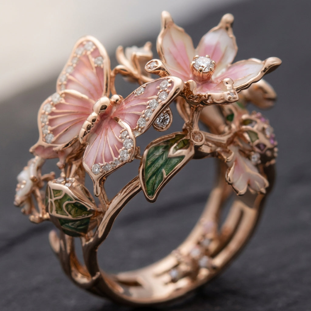 Nature Bright Butterfly Zirconia Ring
