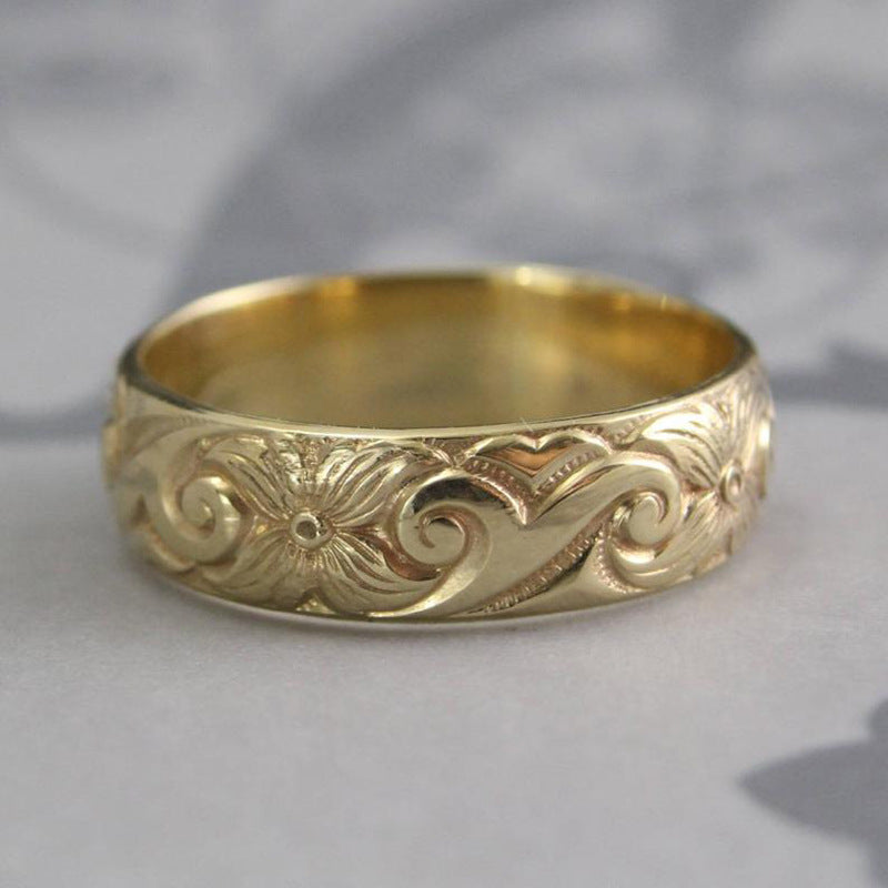 Engraved Gold Band Ring