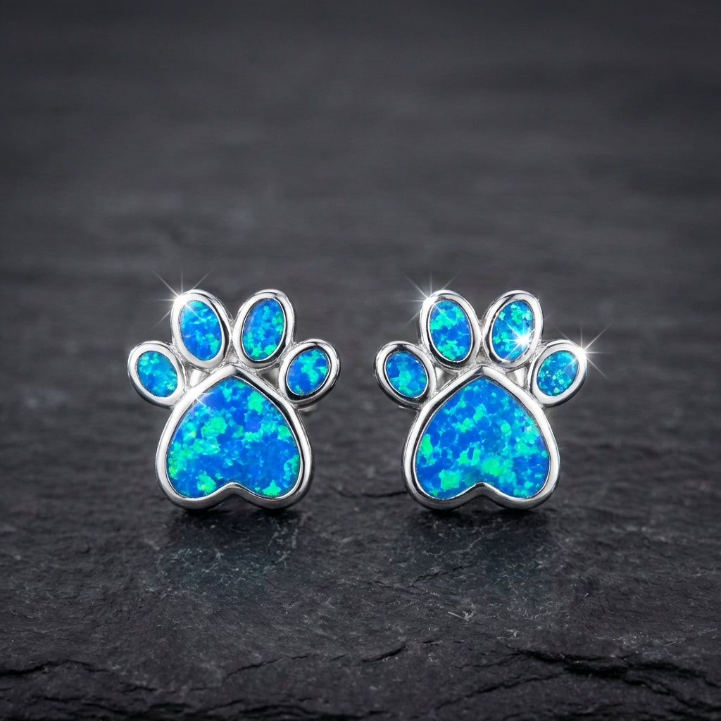 Oceanic Paw Necklace + Earrings Set In Blue Opal And Silver