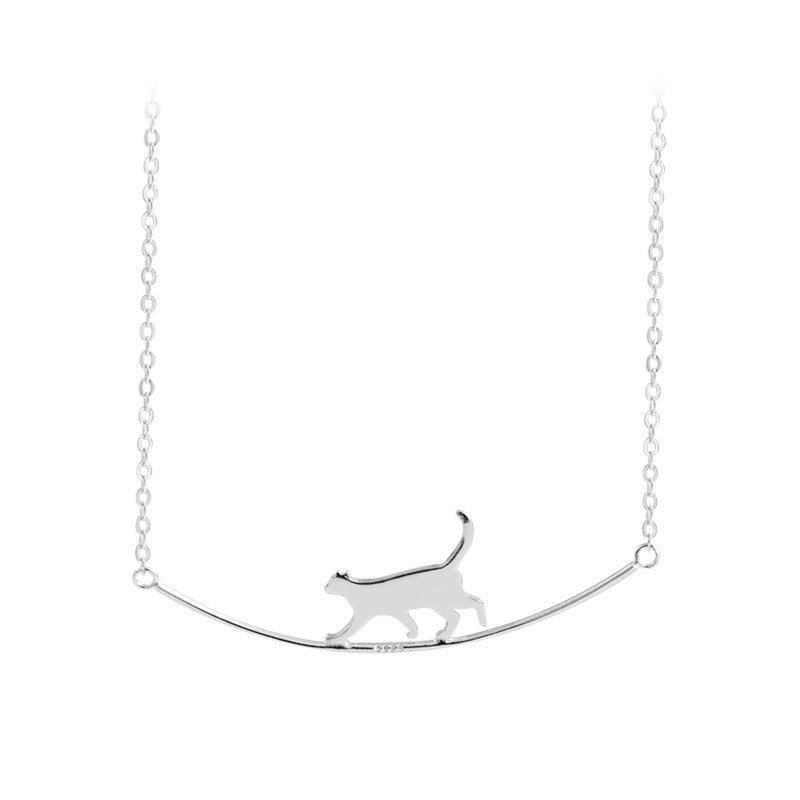 Climbing Cat Necklace In Silver