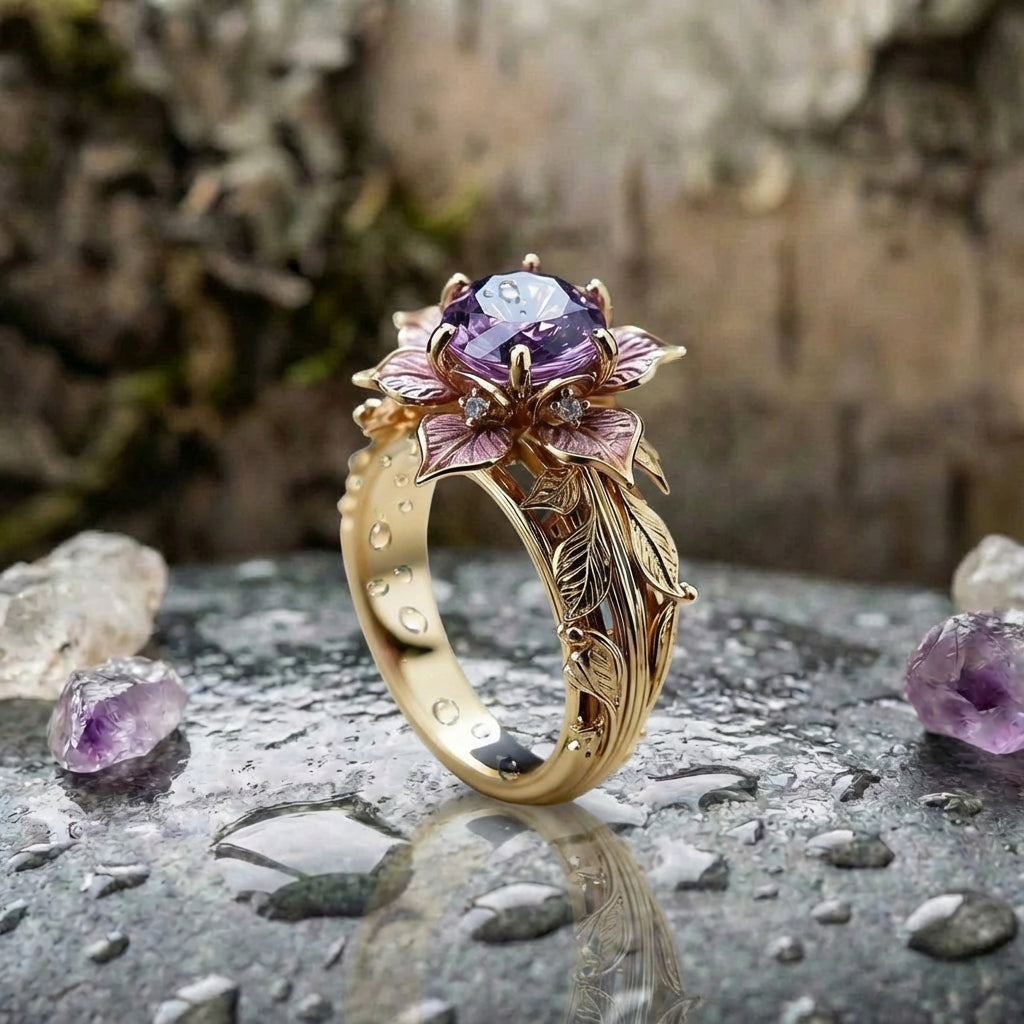 Vintage Amethyst Flower Ring