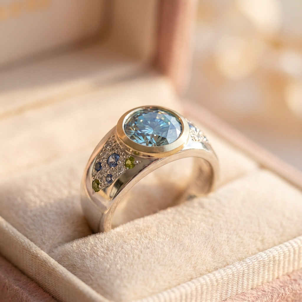Vintage Bright Blue Zirconia Silver Ring