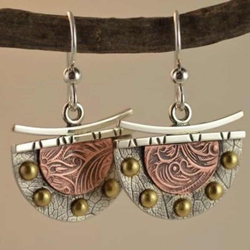 Vintage Bronze Semicircle Earrings