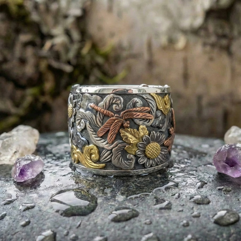 Vintage Dragonfly Flower Ring