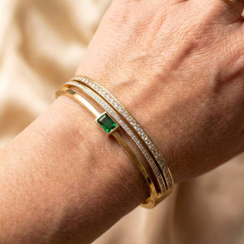 Green White Rhinestone Cuff Bracelet