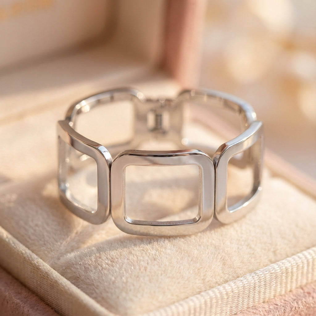 Vintage Hollow Cuff Bangle Silver Bracelet