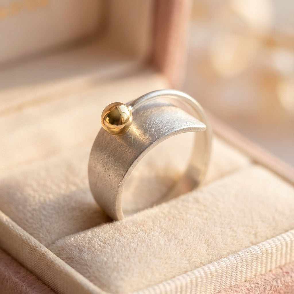 Vintage Open Gold Bead Silver Ring