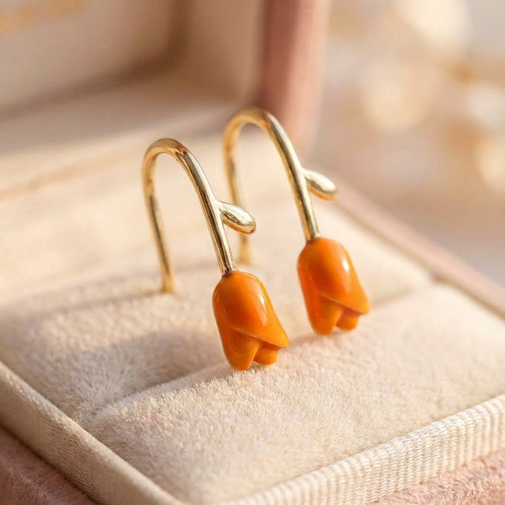 Vintage Orange Flower Earrings