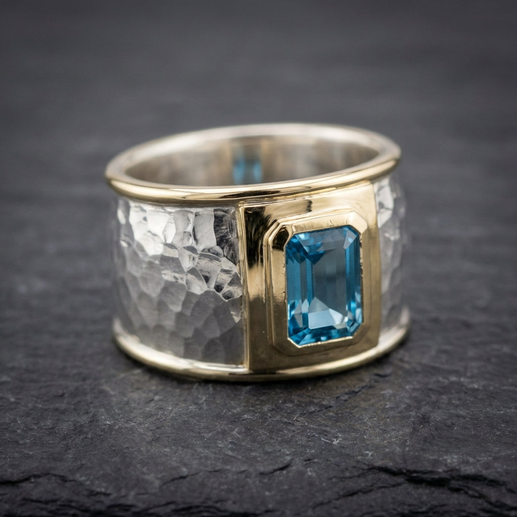 Vintage Silver & Gold Blue Crystal Ring