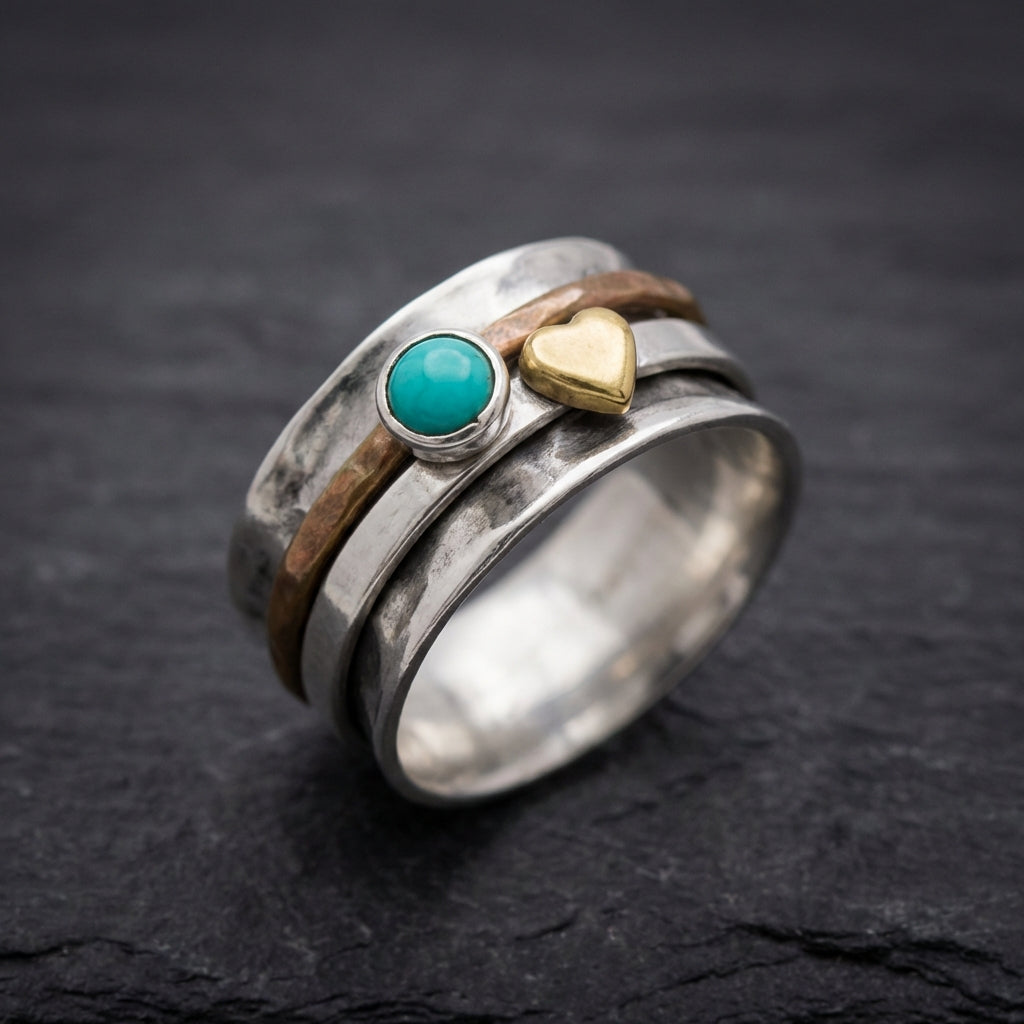 Vintage Silver Gold Heart Ring