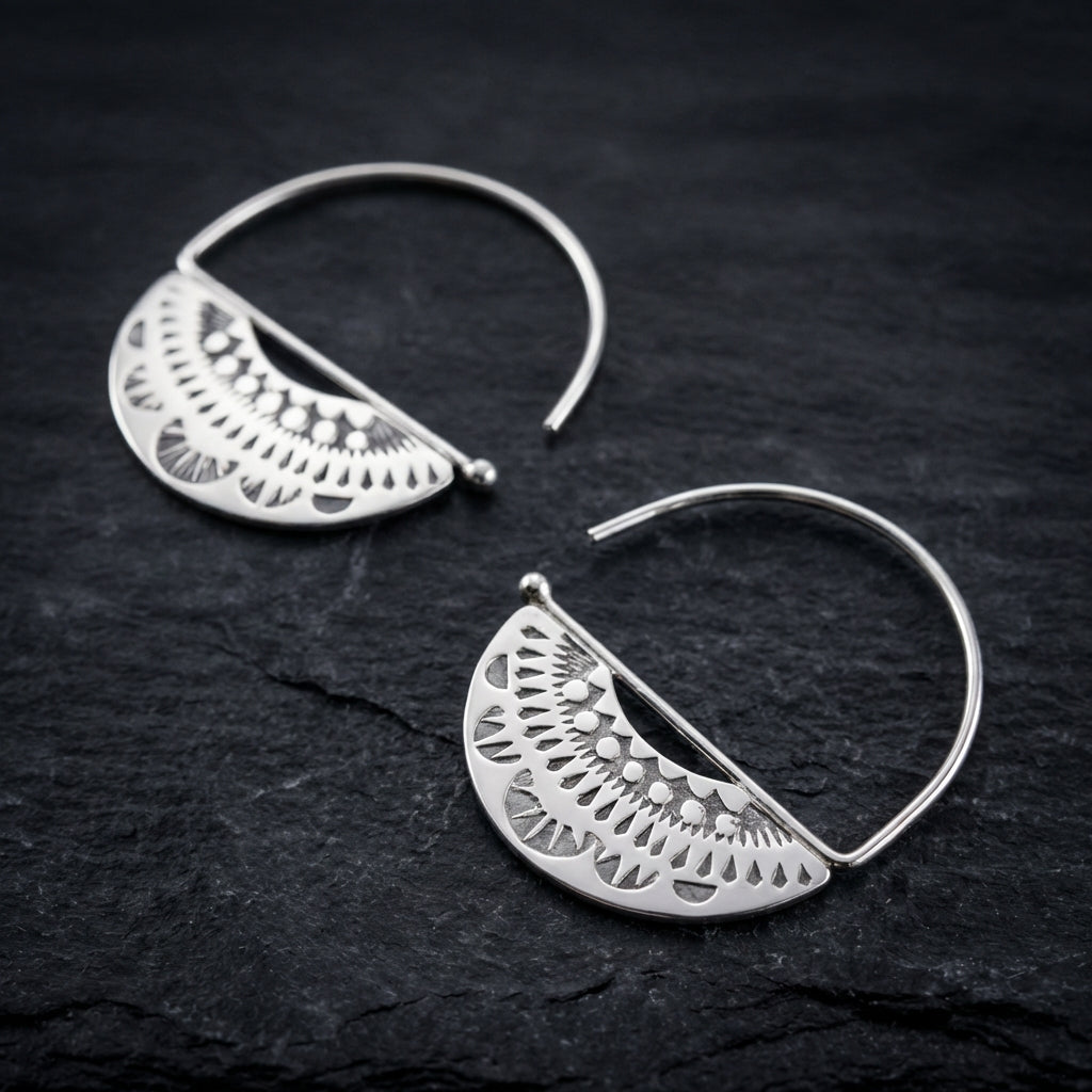 Vintage Silver Hollow Crest Earrings