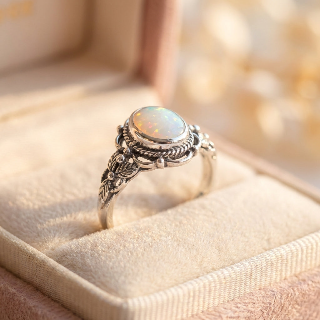 Vintage Silver & Opal Floral Ring
