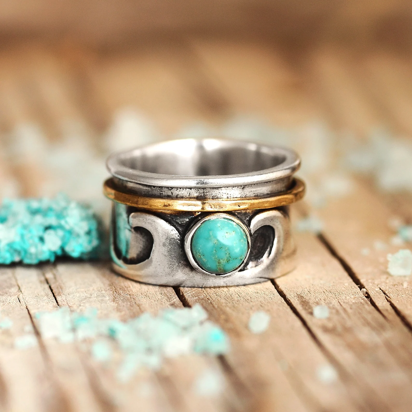 Vintage Opal Silvered Wave Ring