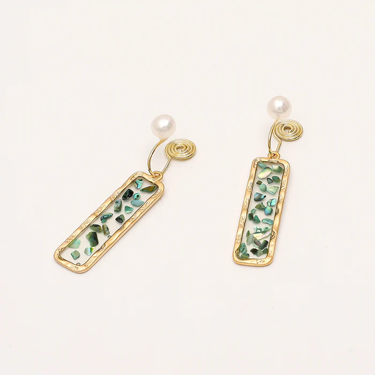 Golden Rectangle Flower Earrings