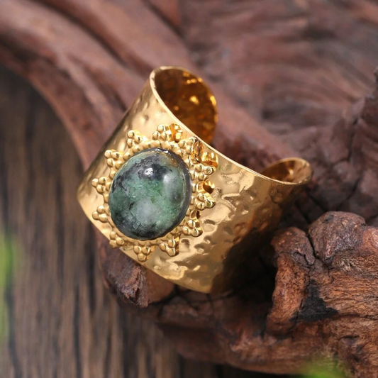 Golden Inlaid Stone Ring
