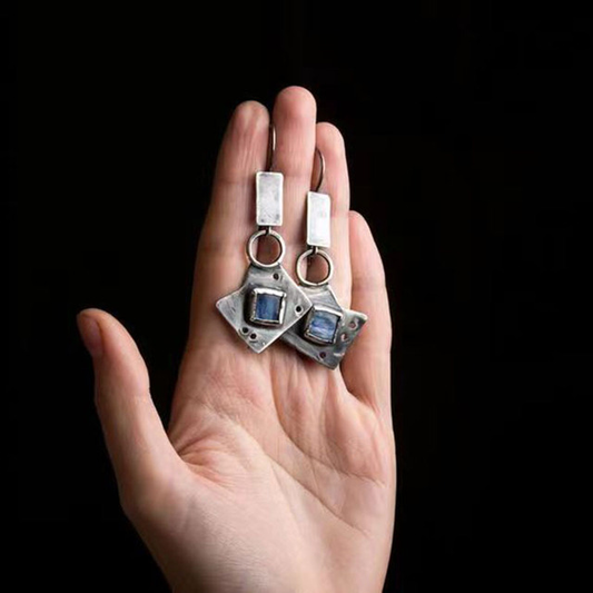 Geometric Earrings With Blue Stone