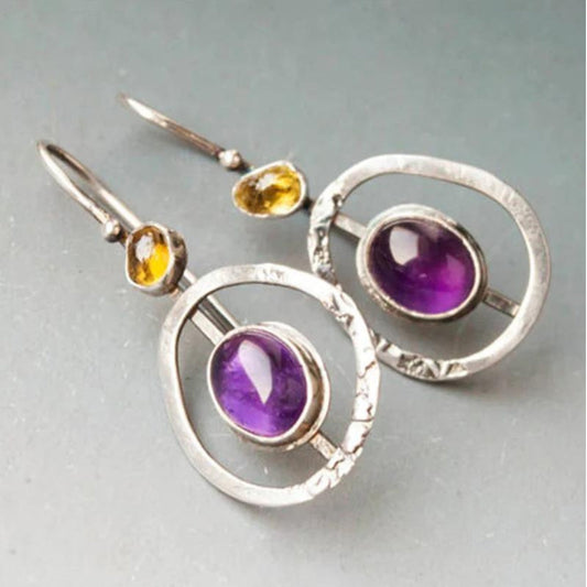 Circular Earrings With Amethyst in Silver