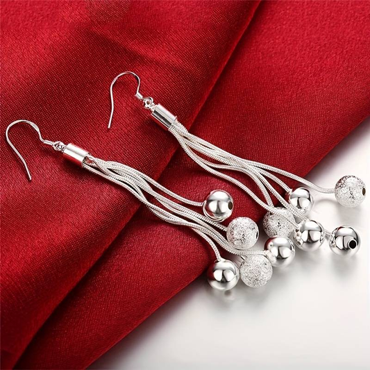 Dangling Silver Bead Earrings