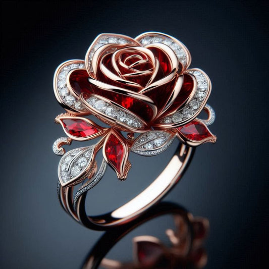 Exotic Red Rose Blossom Ring