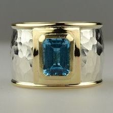 Silver & Gold Blue Crystal Ring