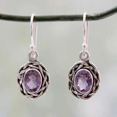 Purple Rounded Glass Earrings