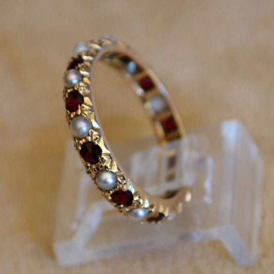 Red Crystal Pearl Gold Ring