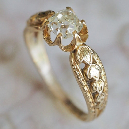 Hollow Gold Leaf & Zirconia Ring