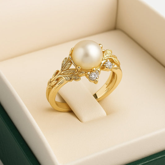 Pearl Engagement Gold Ring
