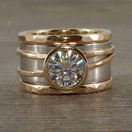 Inlaid Glass Golden & Silver Ring