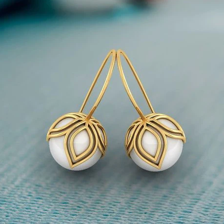 White Pearl Gold Earrings