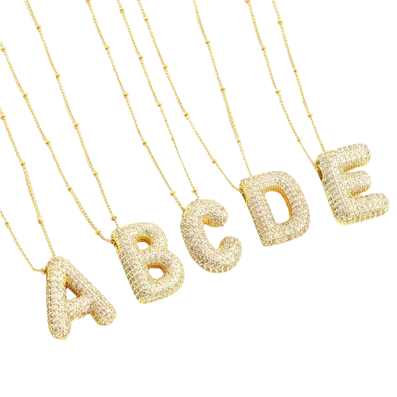 Bubble Letter Initial Necklace Set | Gold