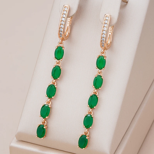 Elegant Earrings With Green Crystals