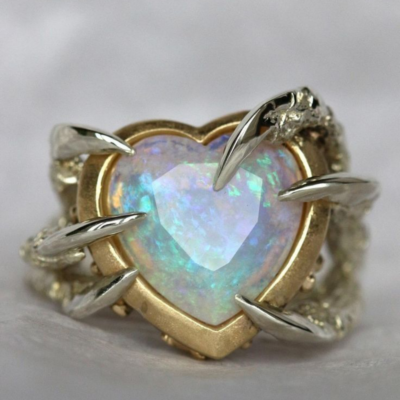 Opal Heart Claw Ring