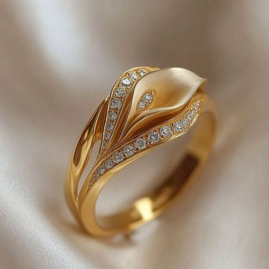 Golden Leaf Pavé Ring