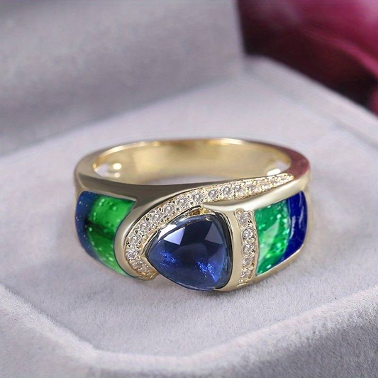 Gold Zirconia Blue & Green Ring