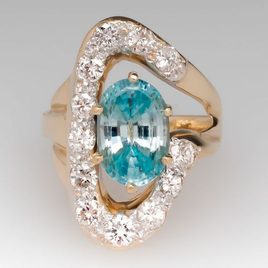 Gold Irregular Blue Zirconia Ring