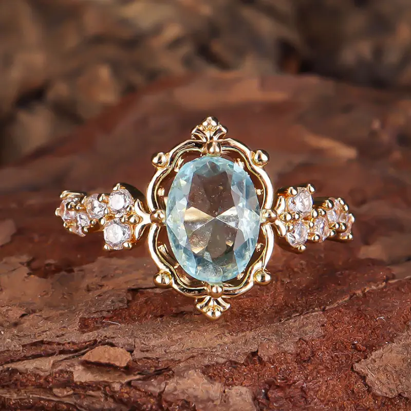 Turquoise Glass Gold Ring