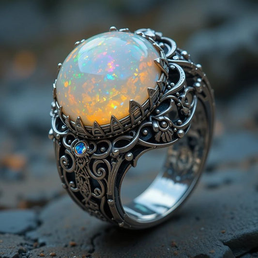 Exotic Rounded White Opal Silver Ring