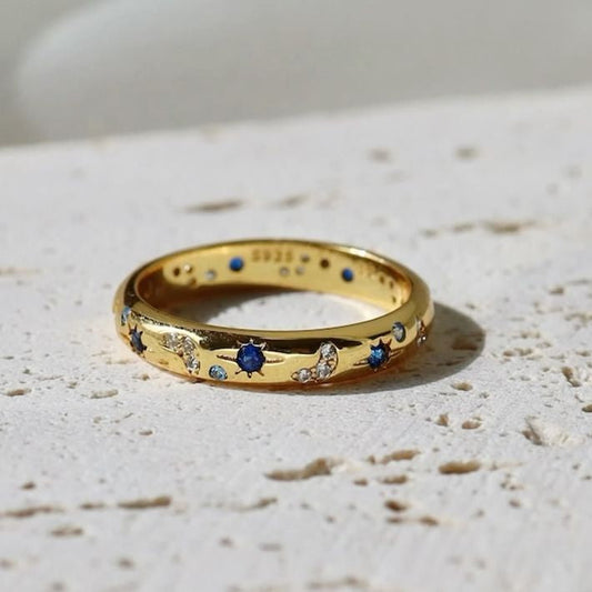 White & Blue Sparkling Night Ring
