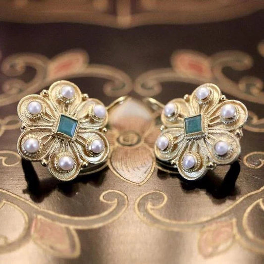 Crystal Flower Pearl Earrings