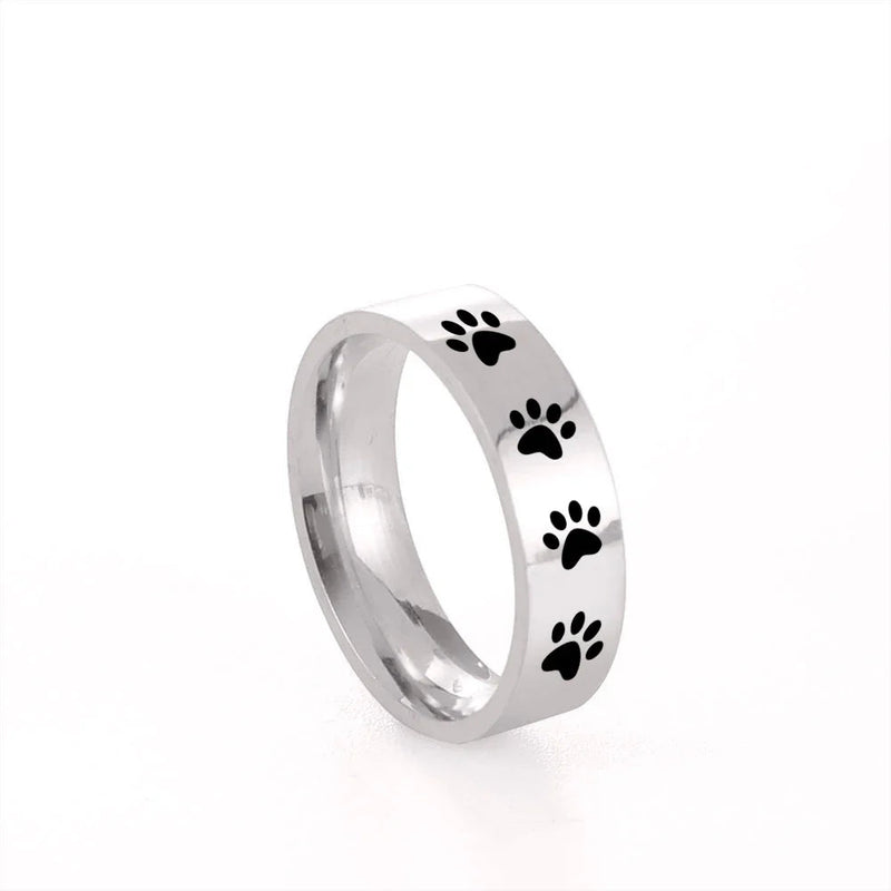 Handcrafted Paw Print Ring In Stainless Steel